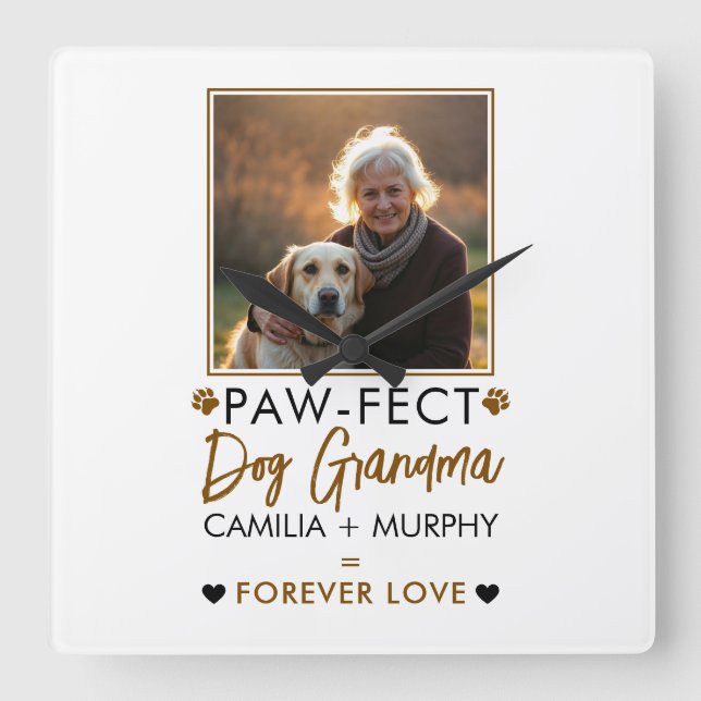 Simple Brown & Black Text Hund Grandma Photo Fyrkantig Klocka (Framsida)