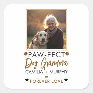 Simple Brown & Black Text Hund Grandma Photo Fyrkantigt Klistermärke