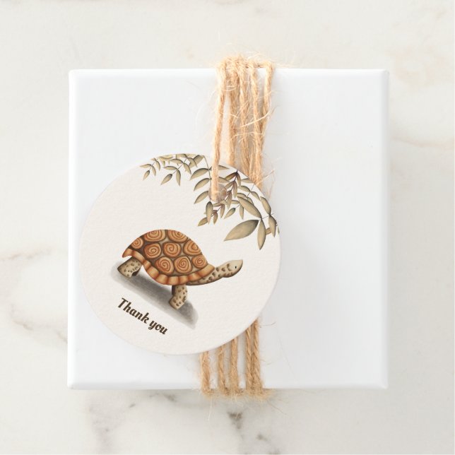 Simple Brown Botanical Tortoise Tack Gåvor Etiketter (På plats)