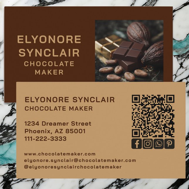 Simple Brown Chocolate Maker Cacao Photo Social QR Visitkort (Skapare uppladdad)