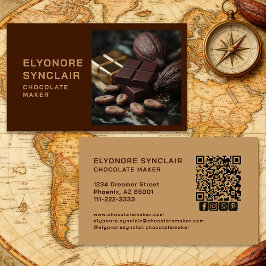 Simple Brown Chocolate Maker Photo Social QR Code  Visitkort