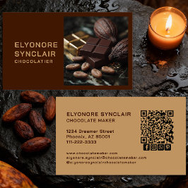 Simple Brown Chocolate Maker Photo Social QR Code  Visitkort