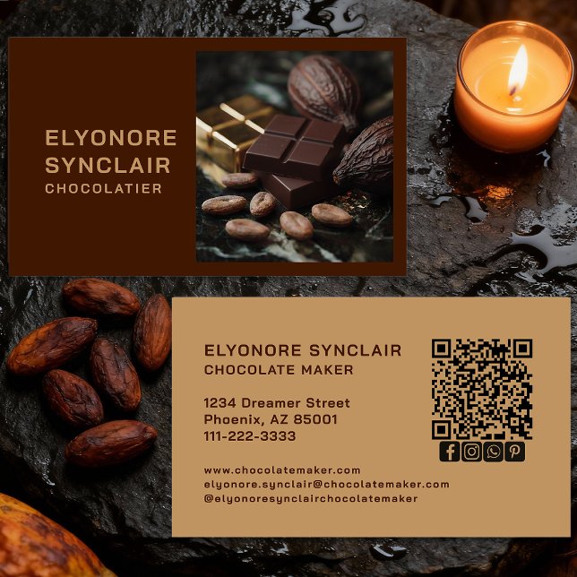 Simple Brown Chocolate Maker Photo Social QR Code  Visitkort (Skapare uppladdad)