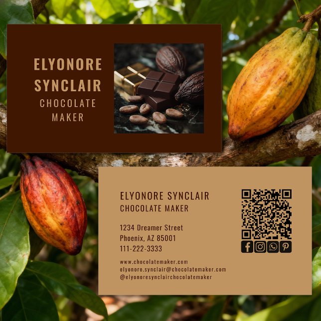 Simple Brown Chocolate Maker Photo Social QR Code  Visitkort (Skapare uppladdad)