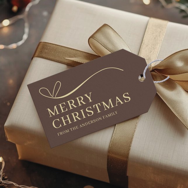 Simple brown modern Merry Christmas  Presentetikett (Skapare uppladdad)