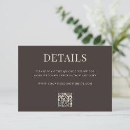 Simple Brown Modern QR Code Wedding Details Tilläggskort