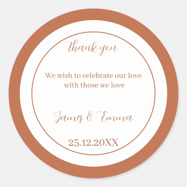 Simple Brown Personlig Bröllop Runt Klistermärke (Framsida)