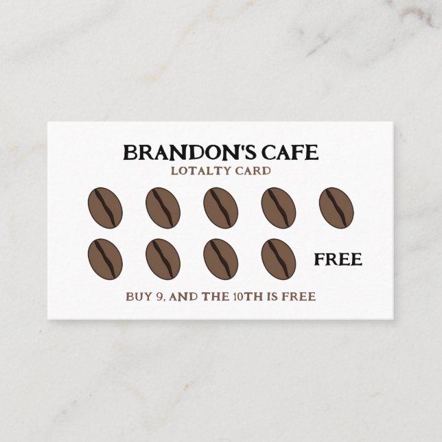 Simple Brown & White Coffee Bean Lojalitetskort (Framsida)