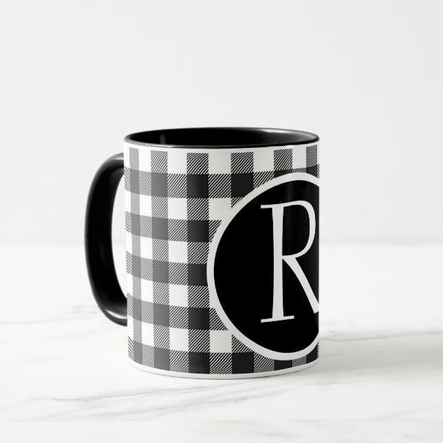 SImple buffalo plaid monogram Mugg (Framsida vänster)