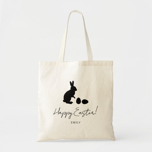 Simple Bunny And Easter Eggs Silhouettes In Black Tygkasse (Framsidan)