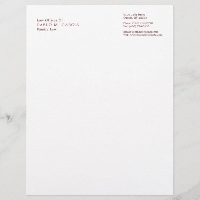 Simple Burgundy and White Professionell Lawyer Brevhuvud (Framsida)