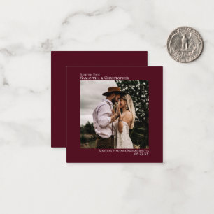Simple Burgundy Bröllop spara datum Photo Mini Anteckningskort