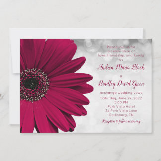 Simple Burgundy Gerbera Daisy Bröllop Inbjudningar