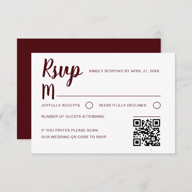 Simple Burgundy RSVP Wedding  OSA Kort (Fram/baksida)