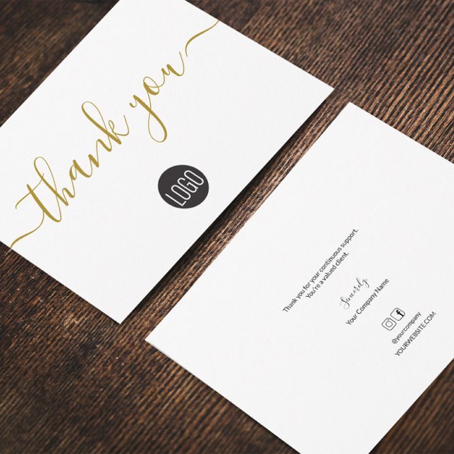 Simple Business Company logo Social Gold Black   Tack Kort (Gold black professional business thank you flat cards.)