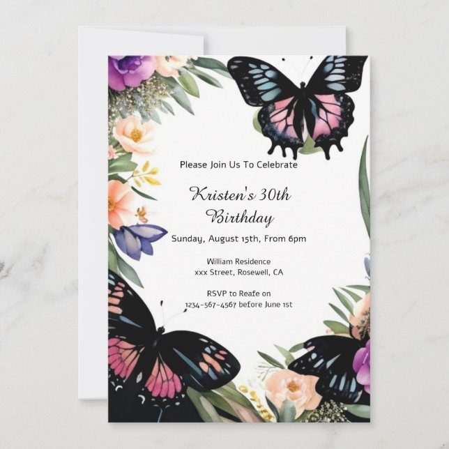 Simple Butterfly Birthday-inbjudan Inbjudningar (Framsida)