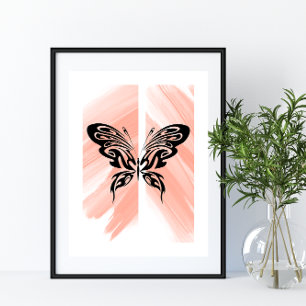 Simple Butterfly Silhouette på Orangens bakgrund Poster