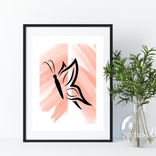 Simple Butterfly Silhouette på Orangens bakgrund Poster