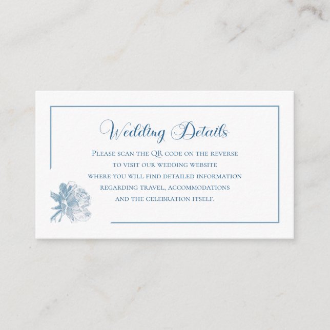Simple Calligraphy Dusty Blue QR Info Wedding Tilläggskort (Framsida)