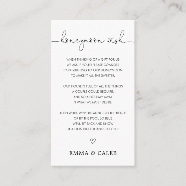 Simple Calligraphy Honeymoon Wish Fund Tilläggskort (Framsida)