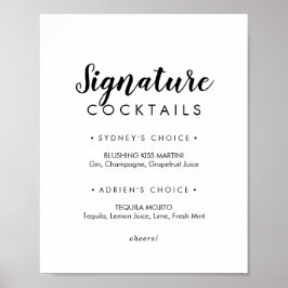 Simple Calligraphy Namnteckning Cocktails Sign Poster