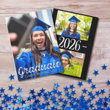 Simple Calligraphy Photo Graduation Annoucement