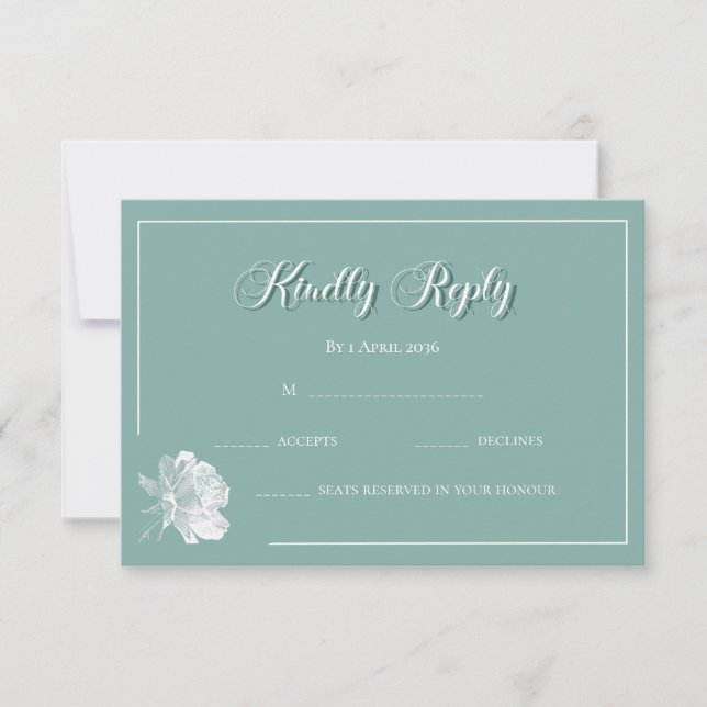 Simple Calligraphy Sage Green Floral Wedding RSVP Anteckningskort (Framsida)