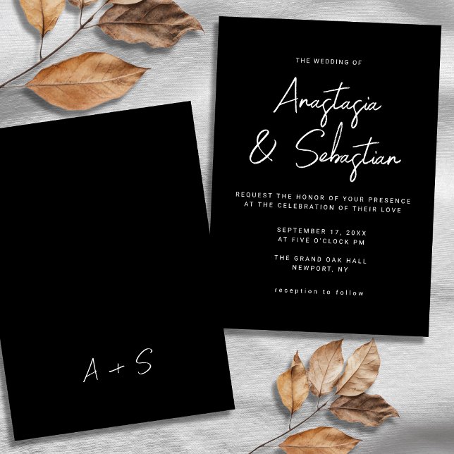 Simple Calligraphy Script Black & White Wedding Inbjudningar (Simple Calligraphy Script Black & White Wedding Invitation)