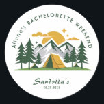 Simple Camping Weekend Bachelorette Party  Runt Klistermärke<br><div class="desc">Add personality and style to any surface with these high-quality stickers! Perfect for laptops, water bottles, notebooks, phone cases, scrapbooks, and more, these stickers feature vibrant colors, durable materials, and a strong adhesive that ensures they stay put. Waterproof and fade-resistant, they are built to last indoors or outdoors. Express yourself...</div>