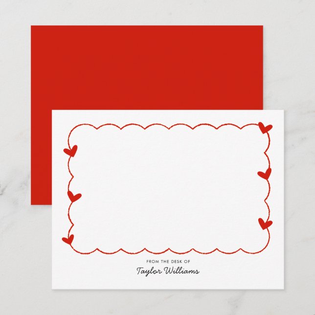 Simple Candy Red Wavy Border Heart Stationery Anteckningskort (Fram/baksida)