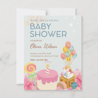 Simple Candy Rosa Roligt Flicka Shower-inbjudan ti Meddelande