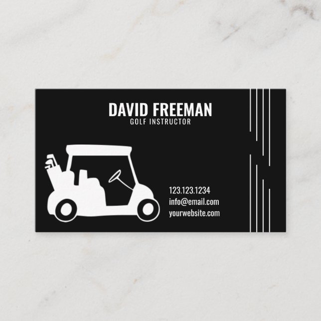 Simple Cart Silhouette Black Golf Instructor Visitkort (Framsida)