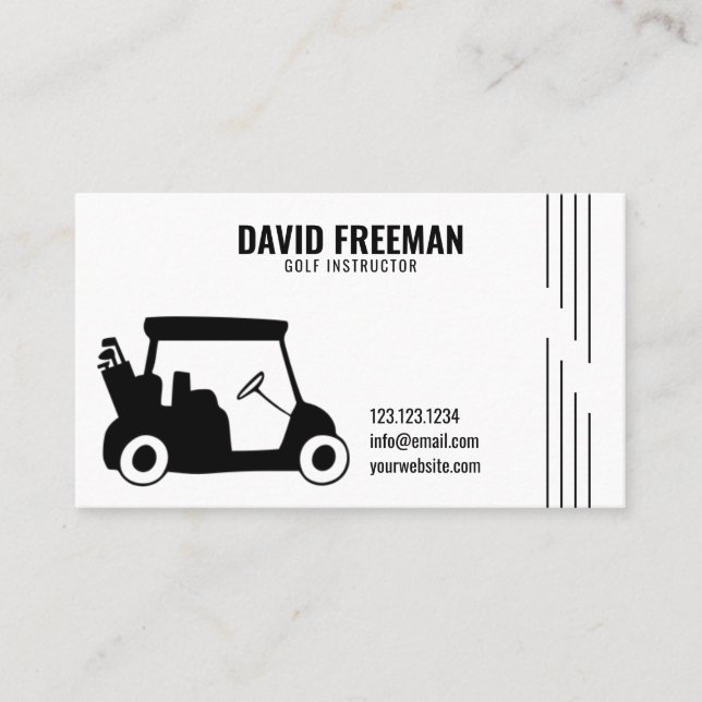 Simple Cart Silhouette White Golf Instructions Visitkort (Framsida)