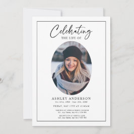 Simple Celebration of Life Black White Funeral Inbjudningar