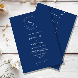 Simple Celestial Elegant Wedding Monogram Details Inbjudningar