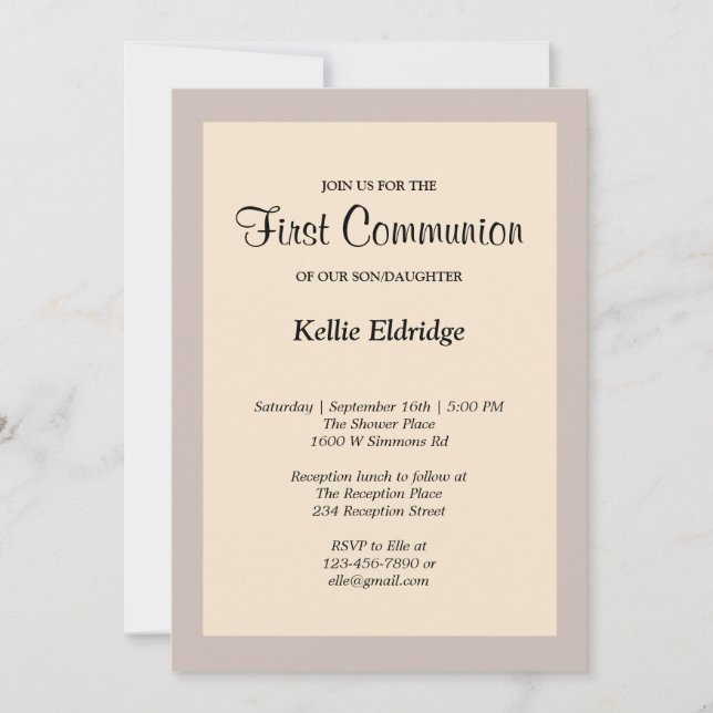 Simple Champagne Framed First Communion-inbjudan Inbjudningar (Framsida)