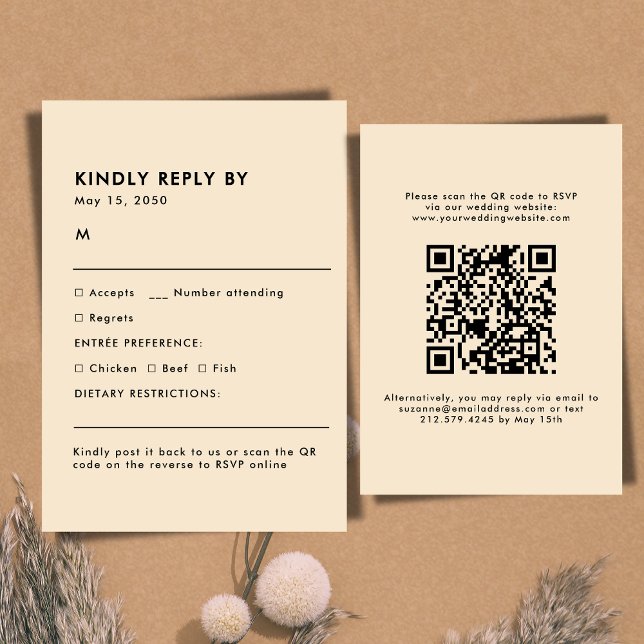 Simple Champagne Meal Choice Wedding RSVP Card OSA Kort (Champagne Meal Choice Wedding RSVP Card)