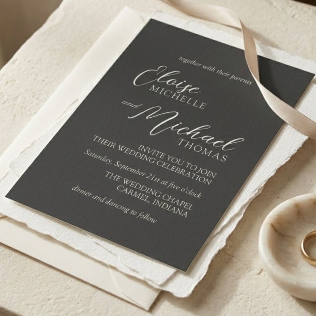 Simple Charcoal Classic Script Wedding Inbjudningar (Simple Charcoal Classic Script Wedding Invitation)