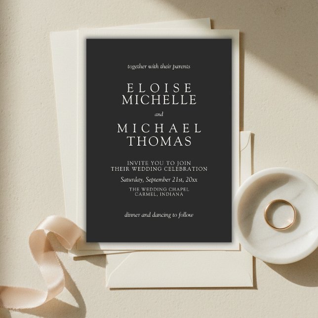 Simple Charcoal Classic Wedding Inbjudningar (Simple Charcoal Classic Wedding Invitation)