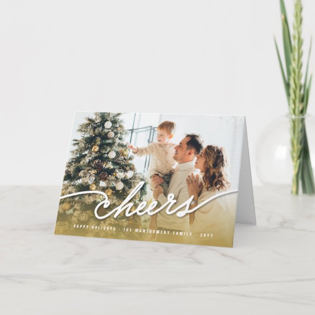 Simple Cheers Calligraphy Script Guld Ombre Photo Helgkort (Framsida)