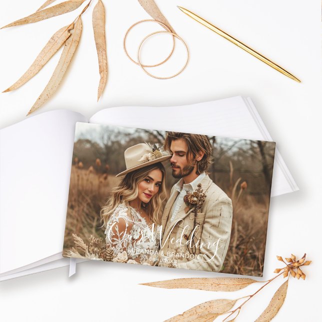 Simple Chic Elegant Calligraphy Photo Wedding Gästböcker (Skapare uppladdad)