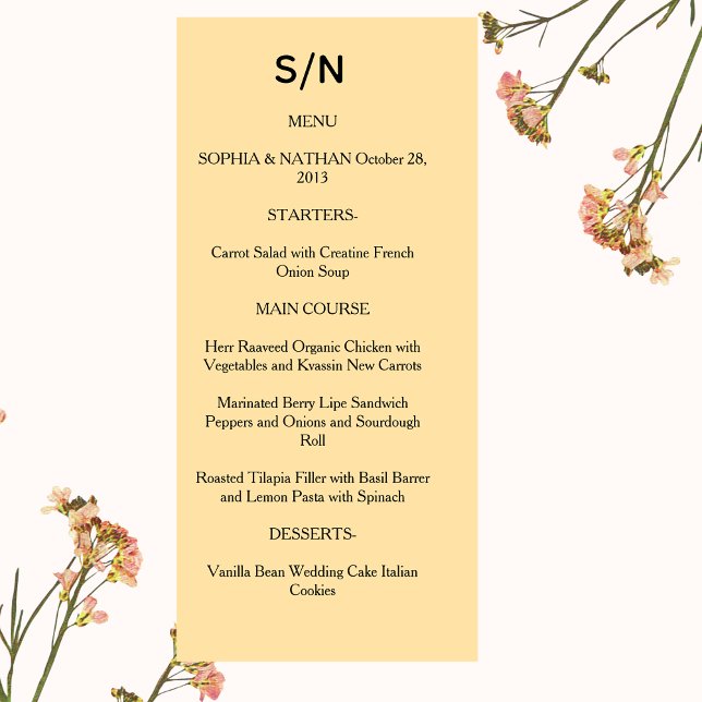 Simple Chic Wedding Menu Card | Custom Minimalist  (Skapare uppladdad)