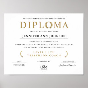 Simple Chic White Grad Diploma Guld Laurel Award Poster