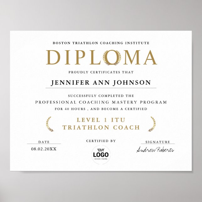 Simple Chic White Grad Diploma Guld Laurel Award Poster (Framsidan)