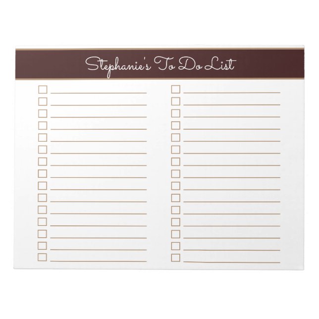 Simple Chocolate Brown 8.5x11 Two Column Checklist Anteckningsblock (Framsida)