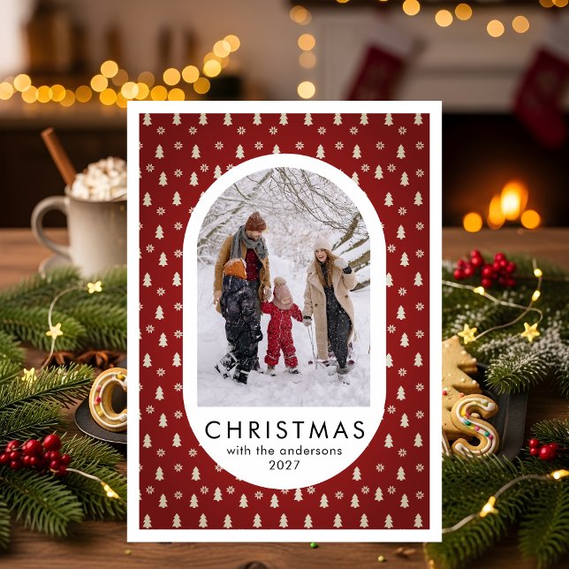 Simple Christmas Pine Tree Pattern family photo Julkort (Skapare uppladdad)