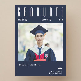 Simple class of 2026 navy photo grad announcement inbjudningar