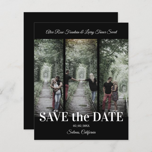 Simple Classic 3 Photos Collage Engaged Couple (Fram/baksida)