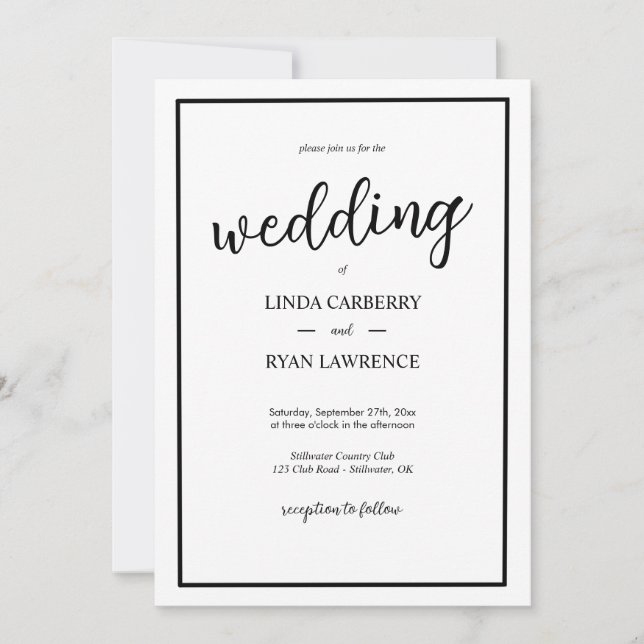 Simple Classic Black and White Wedding Invitation Inbjudningar (Framsida)
