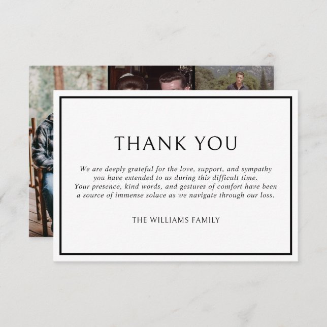 Simple Classic Black Frame Funeral Sympathy Photos Tack Kort (Fram/baksida)